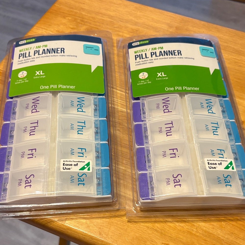 Weekly AM/PM Pill Planner XL - Blue & Purple. 2 pack